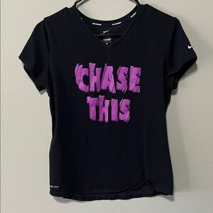 Nike Women's Black Tee with Pink 'Chase This' Graphic